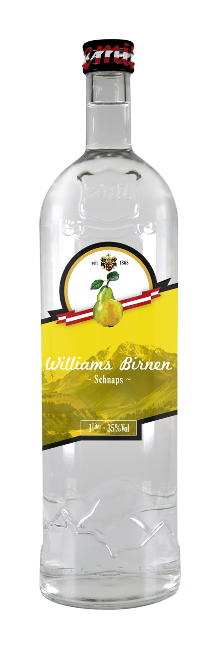 Österreich mit Williams Birnen Schnaps 1 Liter Flasche emil 1868