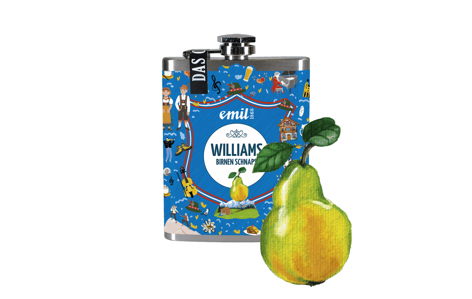 Williams Birnen Schnaps 35%vol Sonderedition – limitierte Premiumabfüllung von emil 1868 in kompakten Flachmann