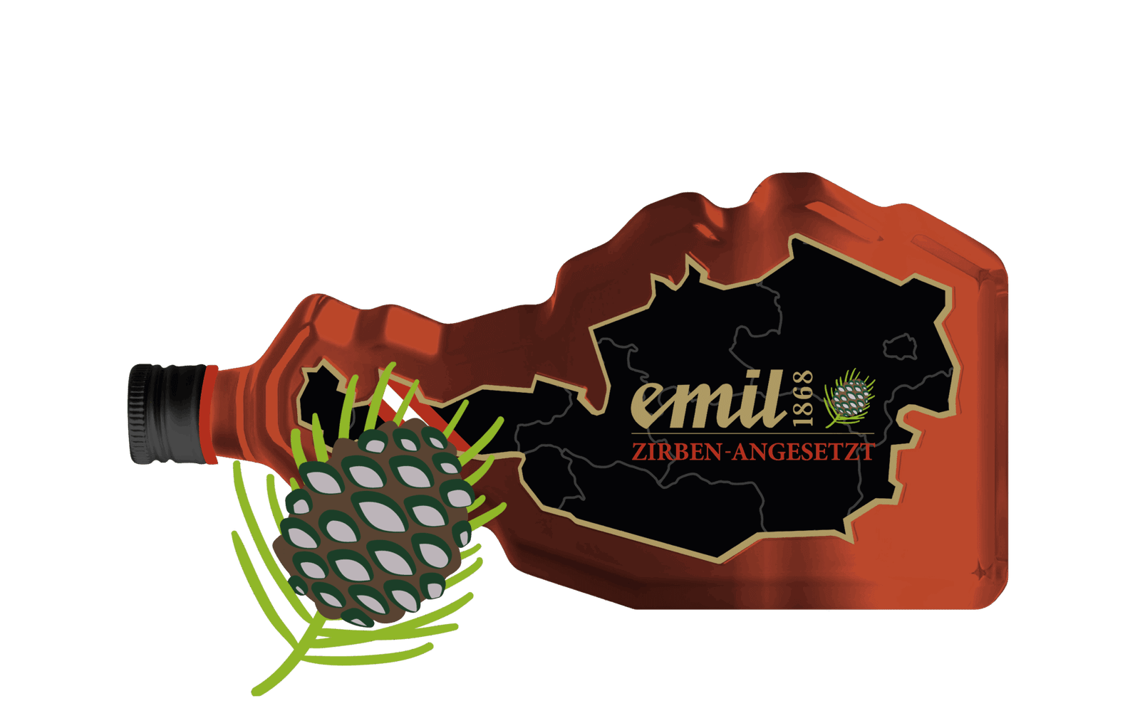 Zirben Schnaps angesetzt 30%vol in einzigartiger Österreich-Formflasche – edler Schnaps von emil 1868