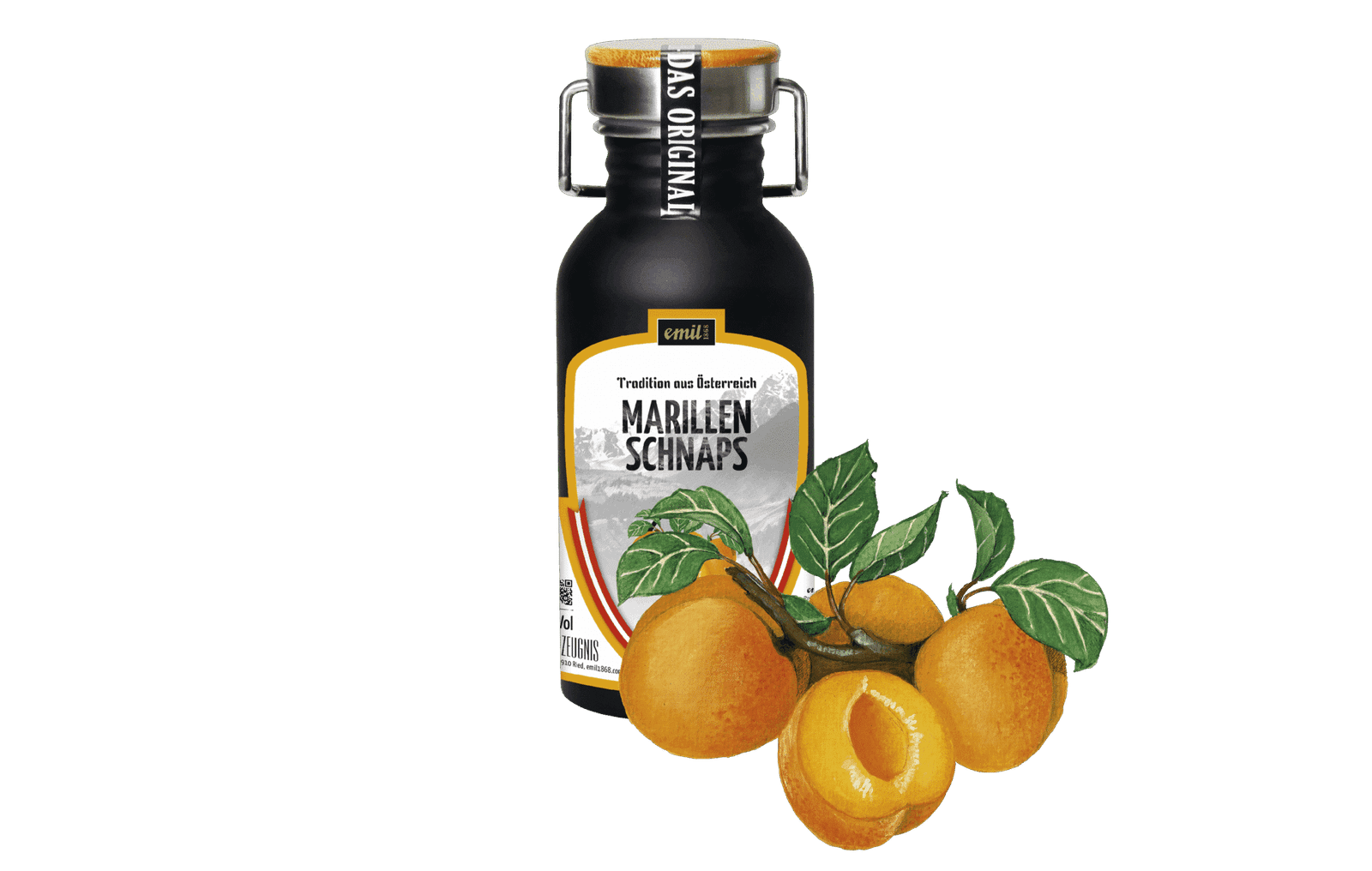 Marillen Schnaps 35%vol in Edelstahl Kanne – robuster Genussbehälter von emil 1868