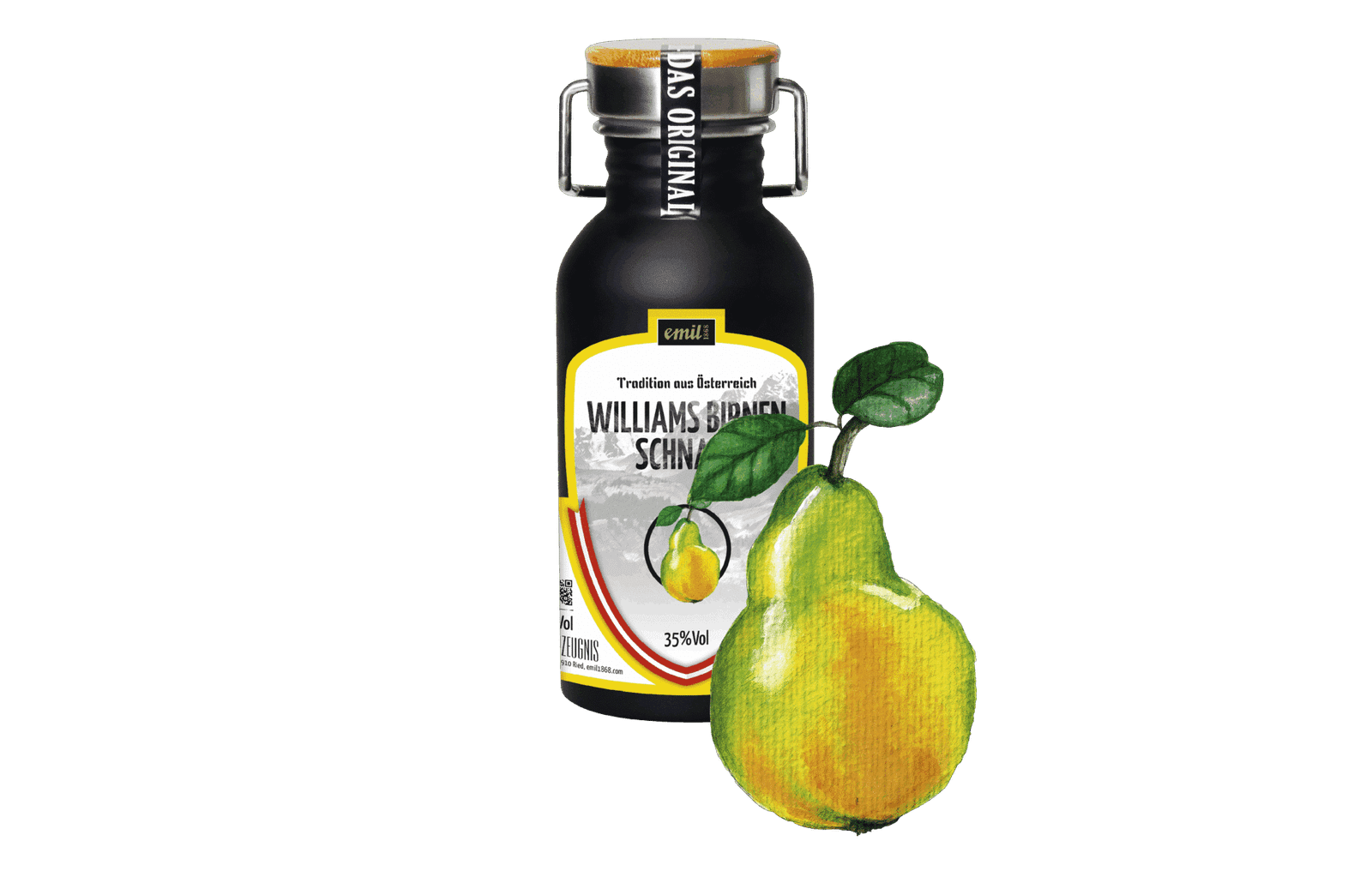 Williams Birnen Schnaps 35%vol in Edelstahl Kanne – robuster Genussbehälter von emil 1868