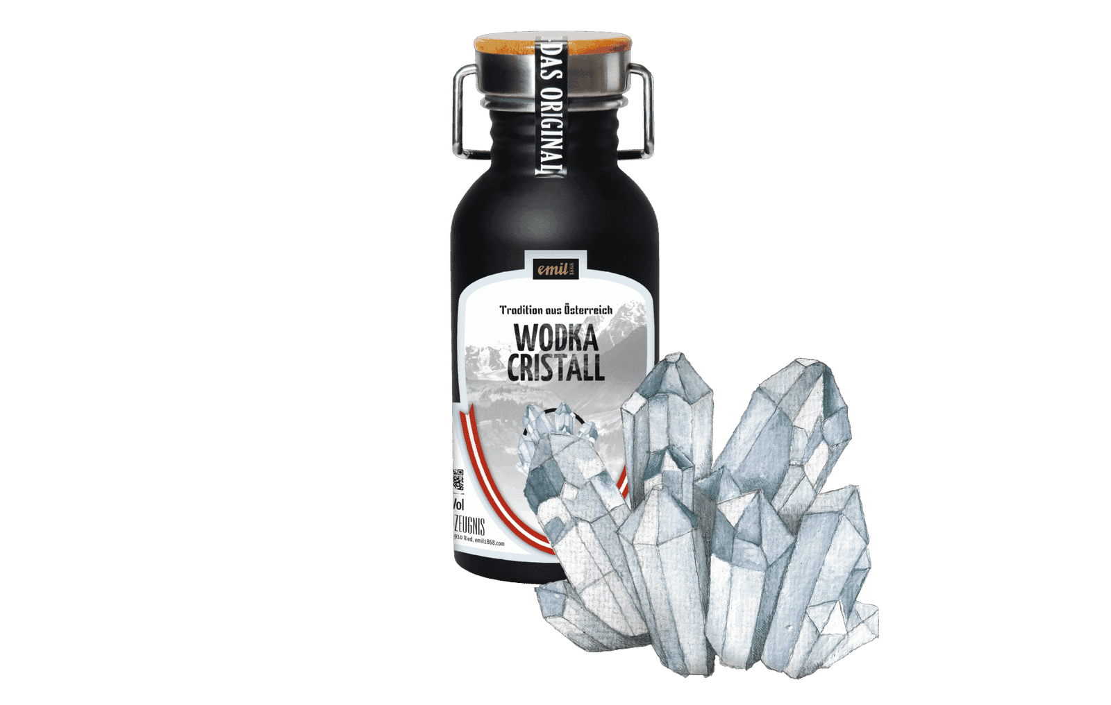 Wodka Cristall 38%vol in Edelstahl Kanne – robuste Spirituosenabfüllung von emil 1868