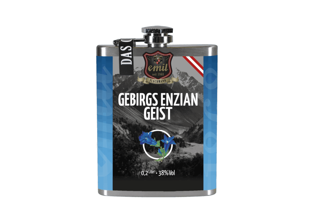 Gebirgs Enzian Geist 38%vol Flachmann Standard – traditionelle Alpenvariante von emil 1868