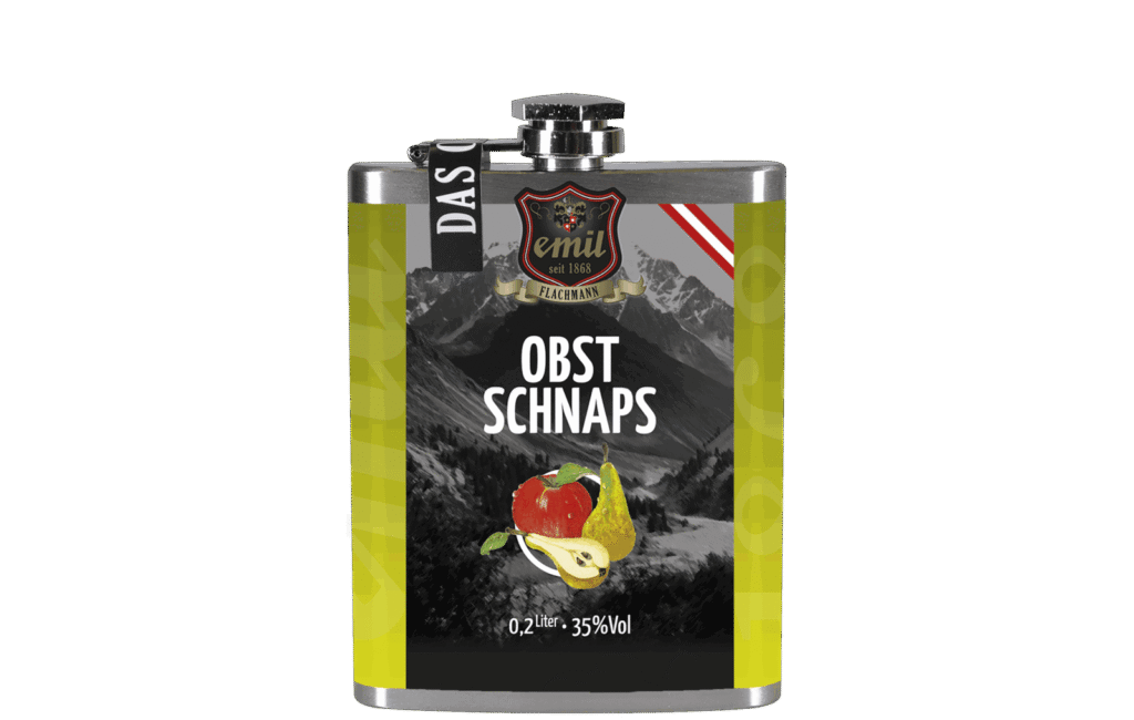 Obst Schnaps 35%vol Flachmann Standard 200 ml – kompaktes Design von emil 1868