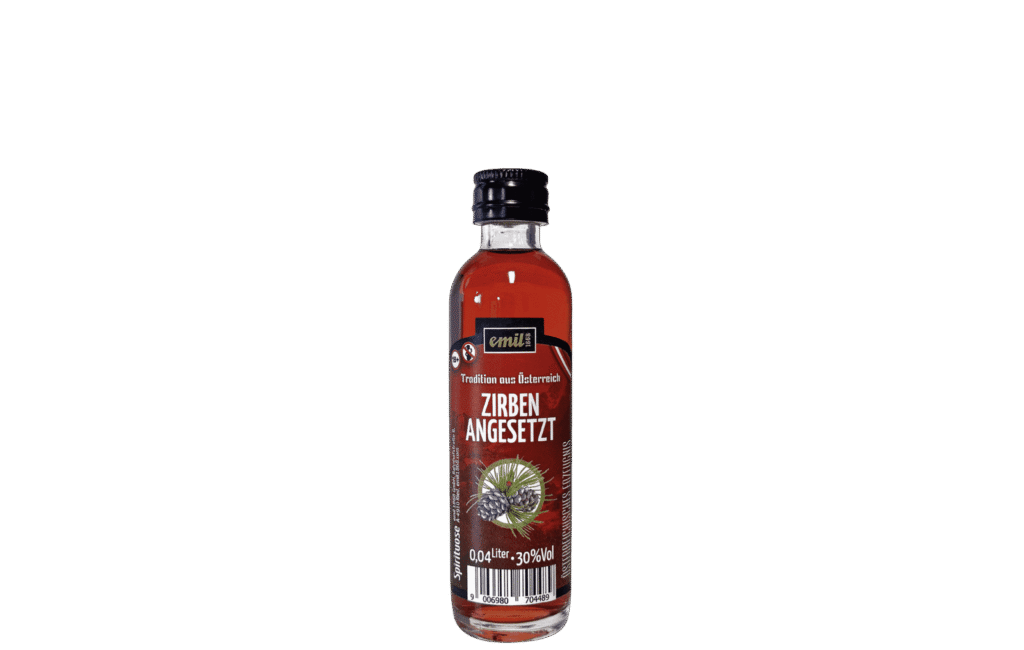 Zirben Schnaps angesetzt 30%vol in 40 ml Miniaturflasche – edler Genuss im Kleinformat von emil 1868